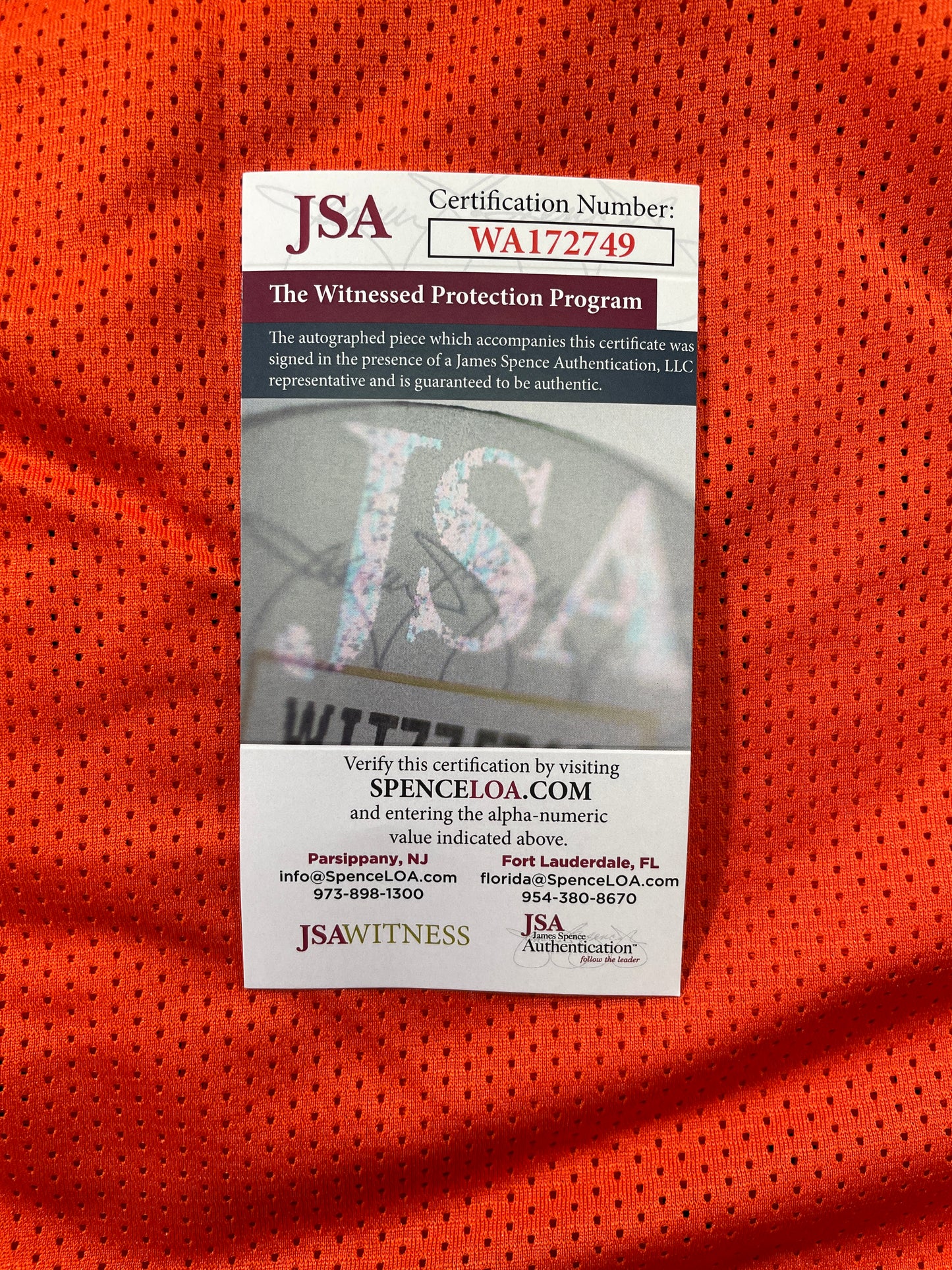 RICKY WILLIAMS ORANGE MIAMI DOLPHIN SIGNED JERSEY JSA