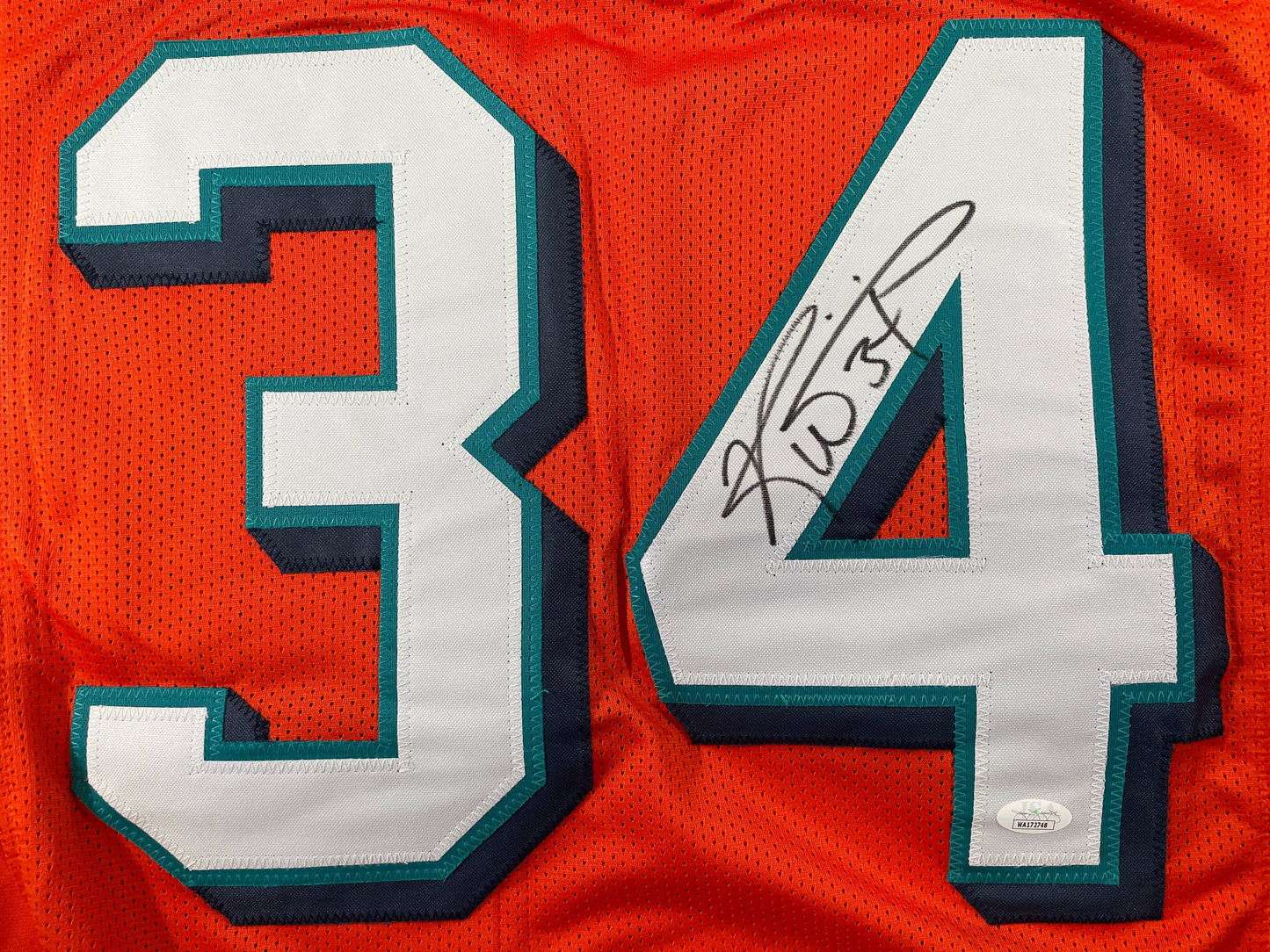 RICKY WILLIAMS ORANGE MIAMI DOLPHIN SIGNED JERSEY JSA