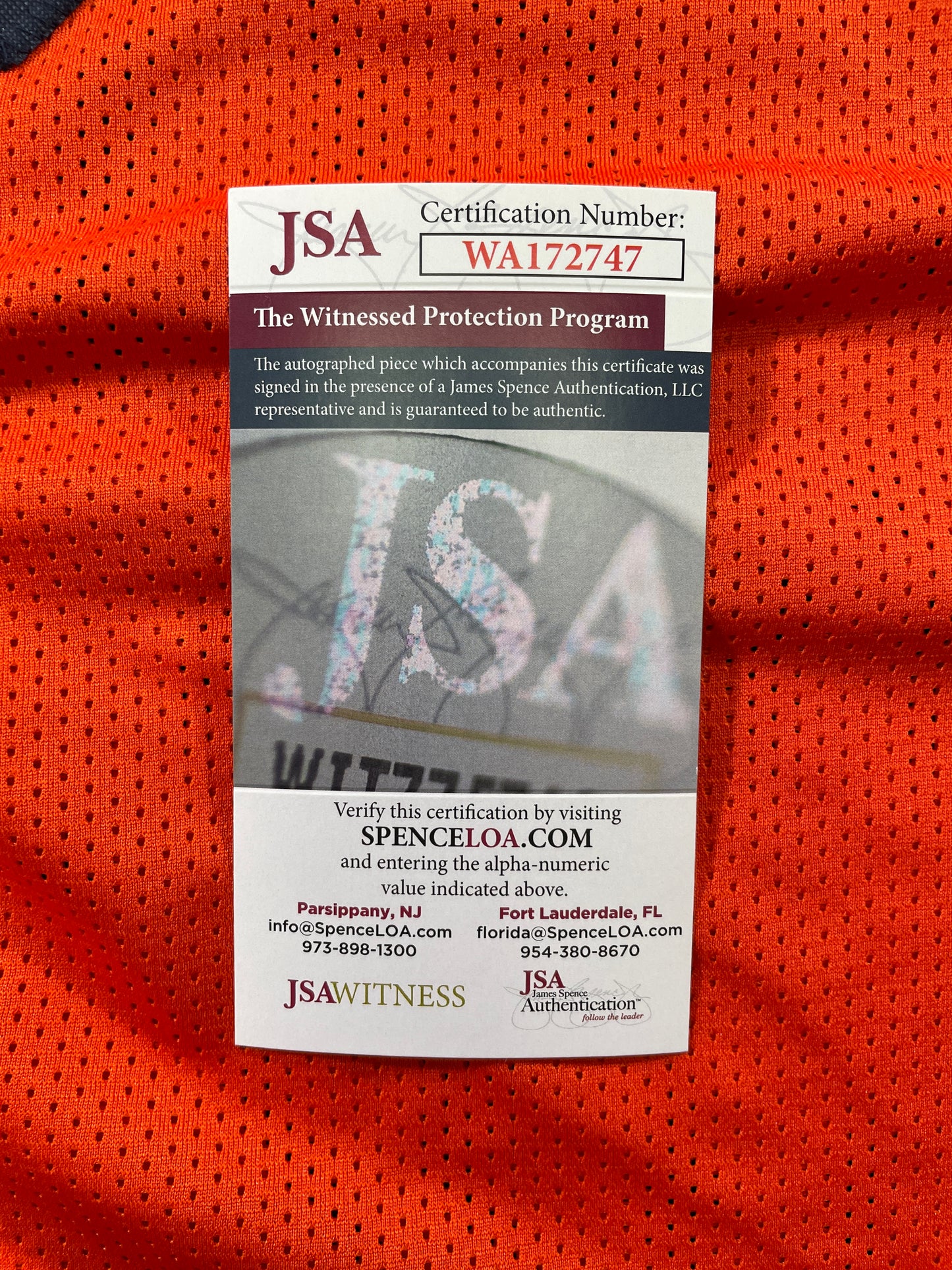 RICKY WILLIAMS ORANGE MIAMI DOLPHIN SIGNED JERSEY JSA