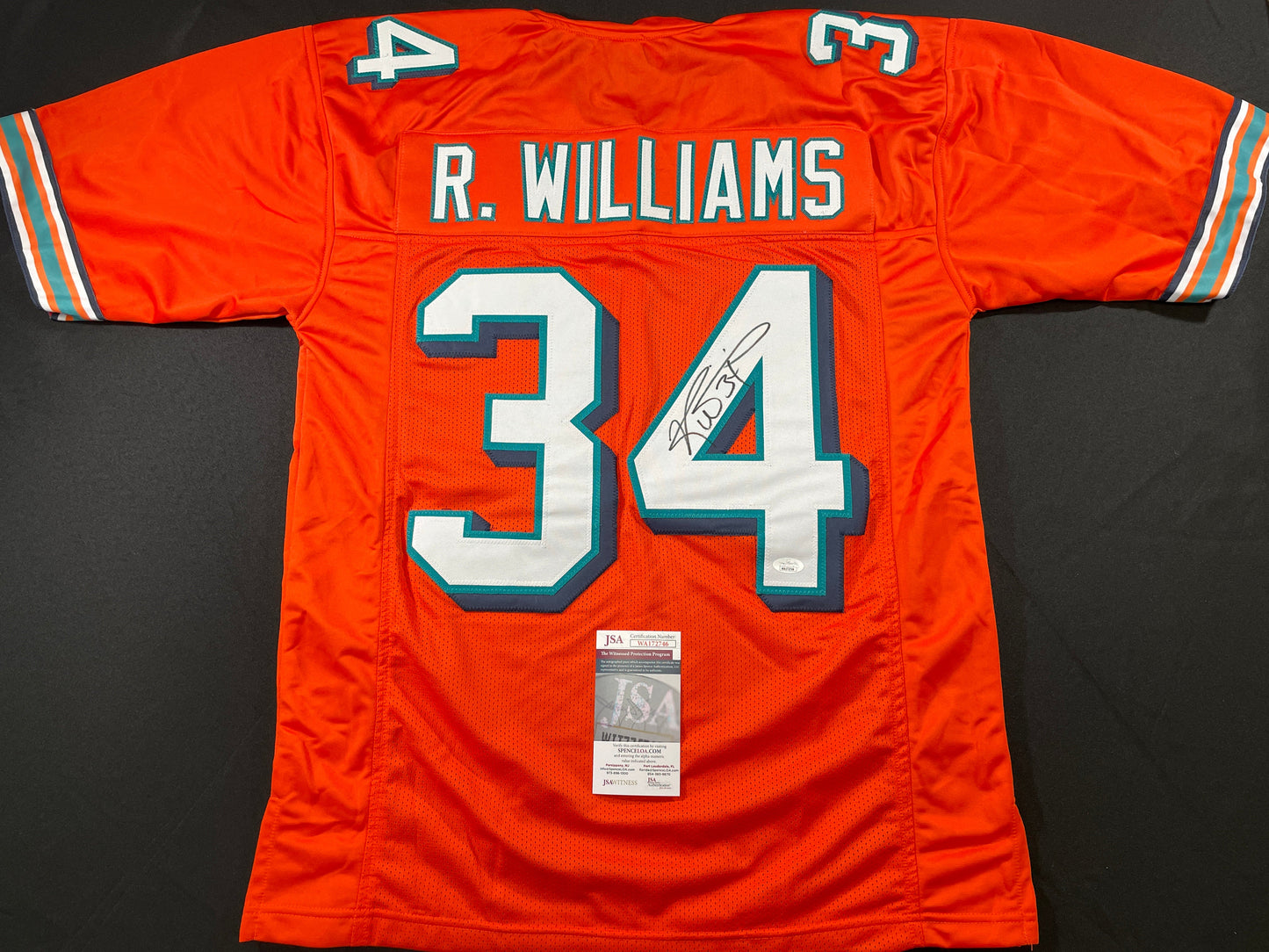 RICKY WILLIAMS ORANGE MIAMI DOLPHIN SIGNED JERSEY JSA