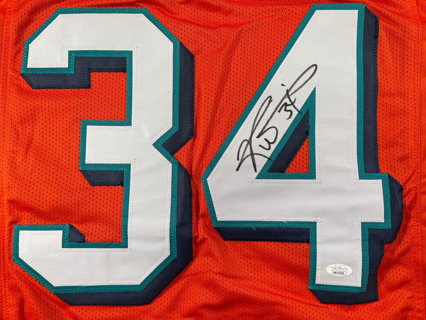 RICKY WILLIAMS ORANGE MIAMI DOLPHIN SIGNED JERSEY JSA