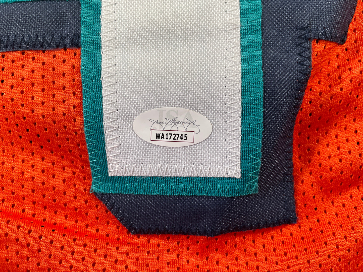 RICKY WILLIAMS ORANGE MIAMI DOLPHIN SIGNED JERSEY JSA