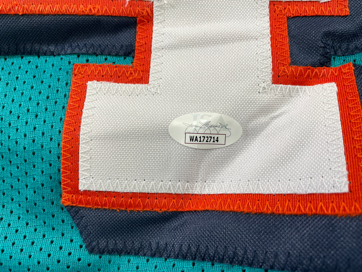 RICKY WILLIAMS TEAL MIAMI DOLPHINS SIGNED JERSEY w/"420" JSA