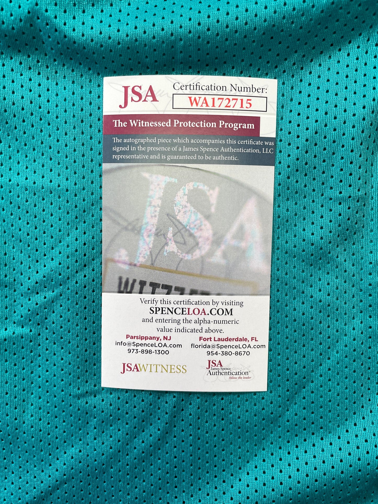 RICKY WILLIAMS TEAL MIAMI DOLPHINS SIGNED JERSEY w/"Smoke Weed Everyday" JSA