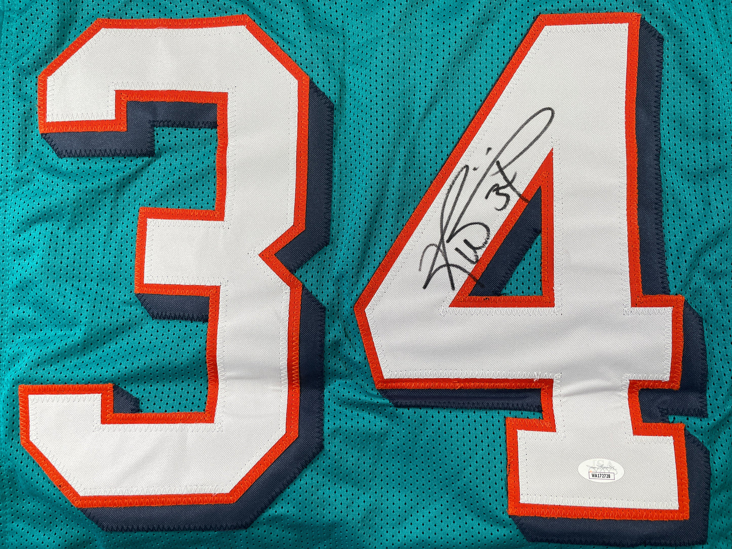 RICKY WILLIAMS TEAL MIAMI DOLPHINS SIGNED JERSEY JSA