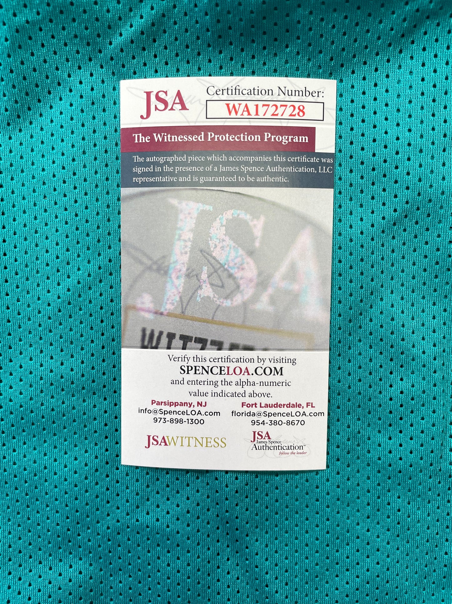 RICKY WILLIAMS TEAL MIAMI DOLPHINS SIGNED JERSEY JSA