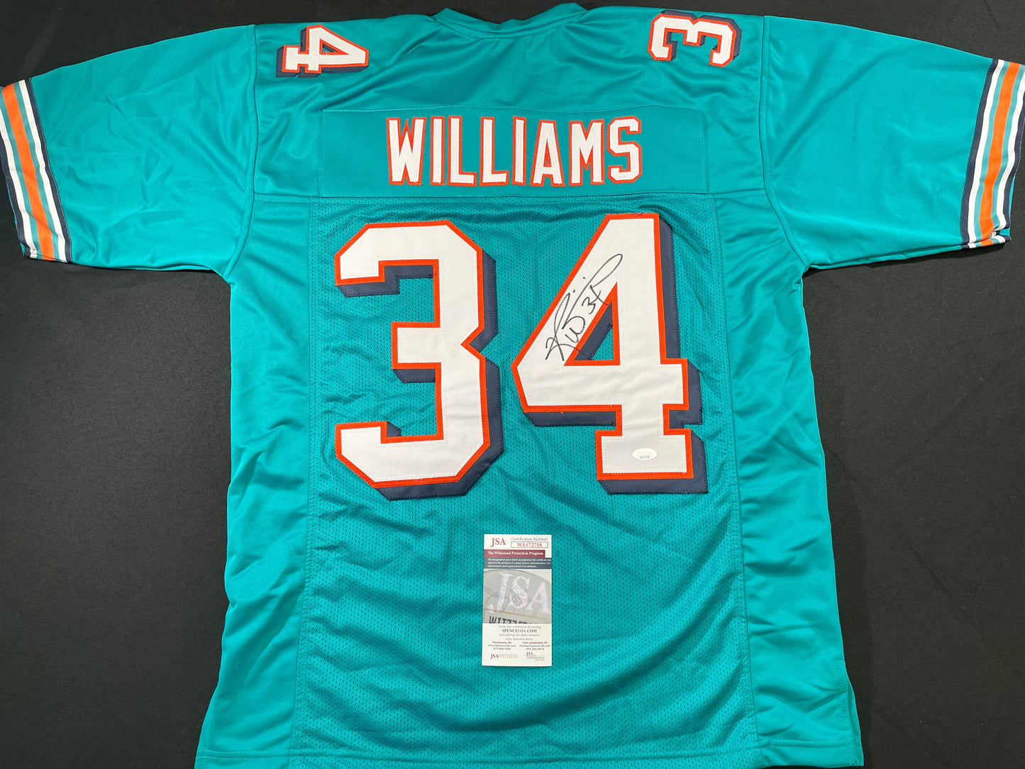 RICKY WILLIAMS TEAL MIAMI DOLPHINS SIGNED JERSEY JSA