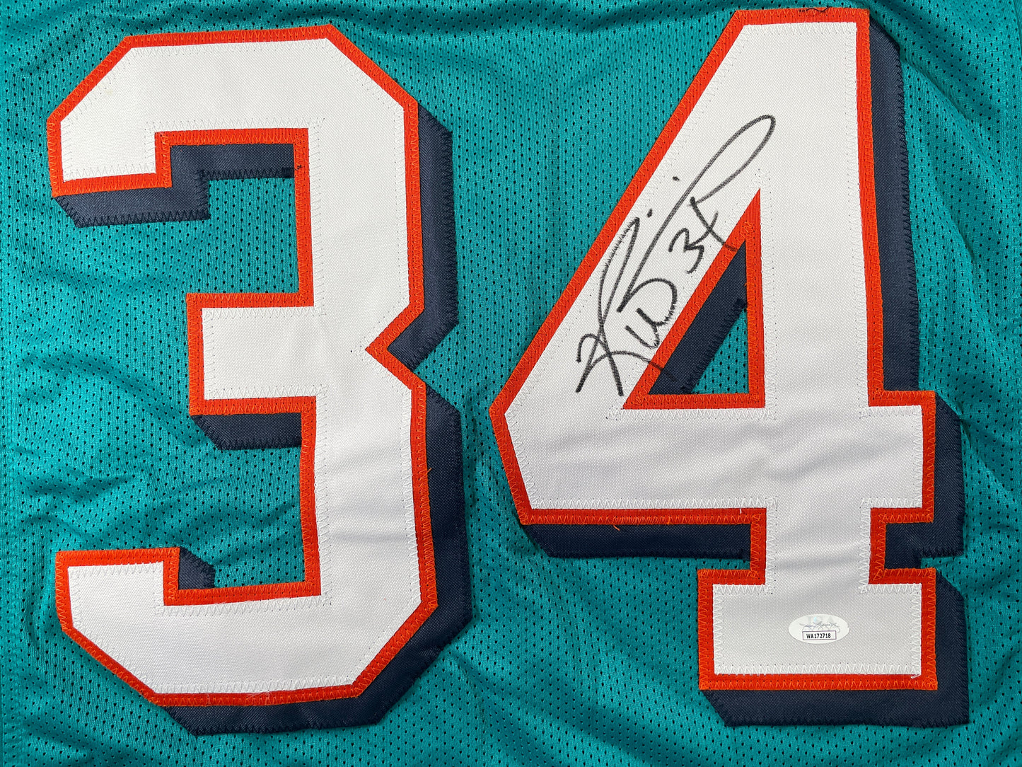 RICKY WILLIAMS TEAL MIAMI DOLPHINS SIGNED JERSEY JSA