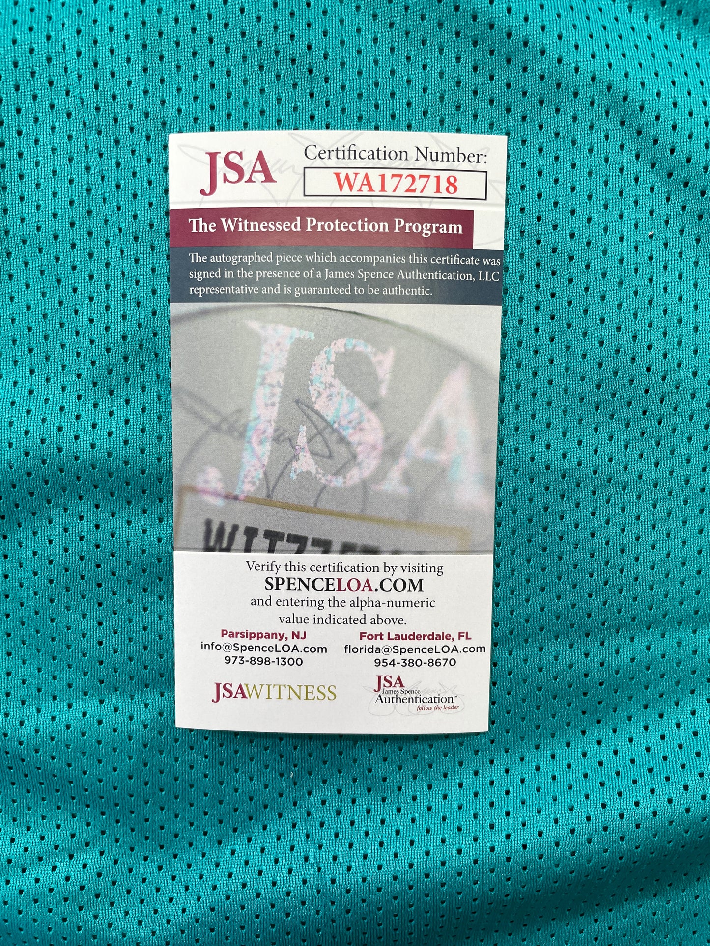 RICKY WILLIAMS TEAL MIAMI DOLPHINS SIGNED JERSEY JSA