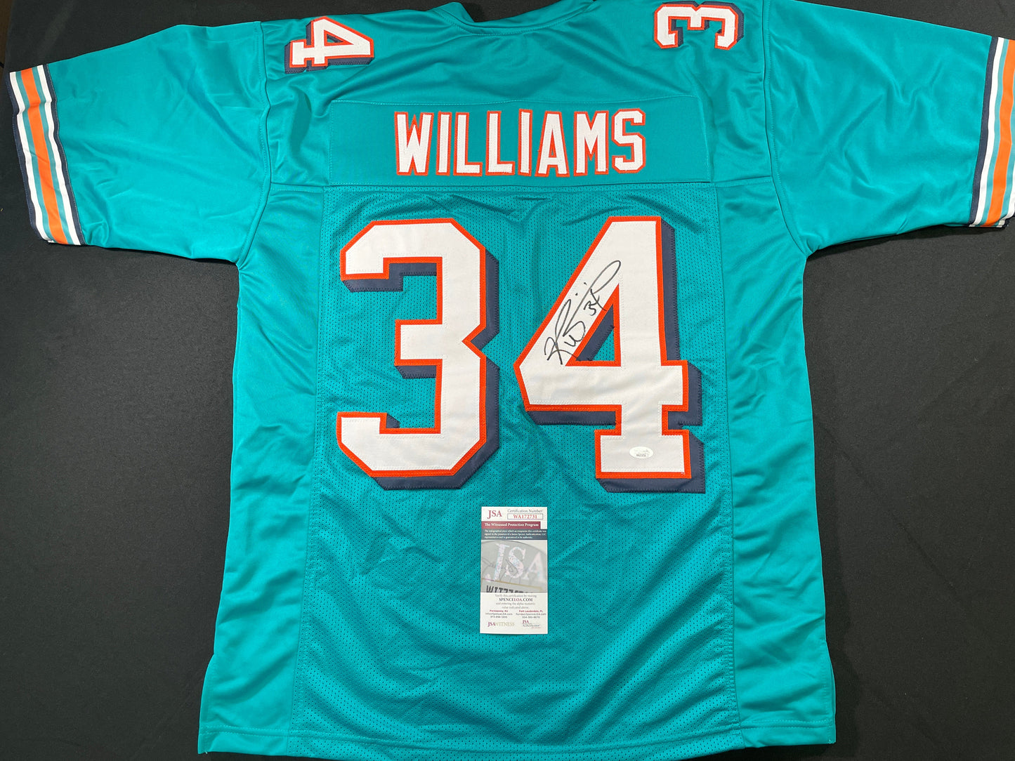 RICKY WILLIAMS TEAL MIAMI DOLPHINS SIGNED JERSEY JSA