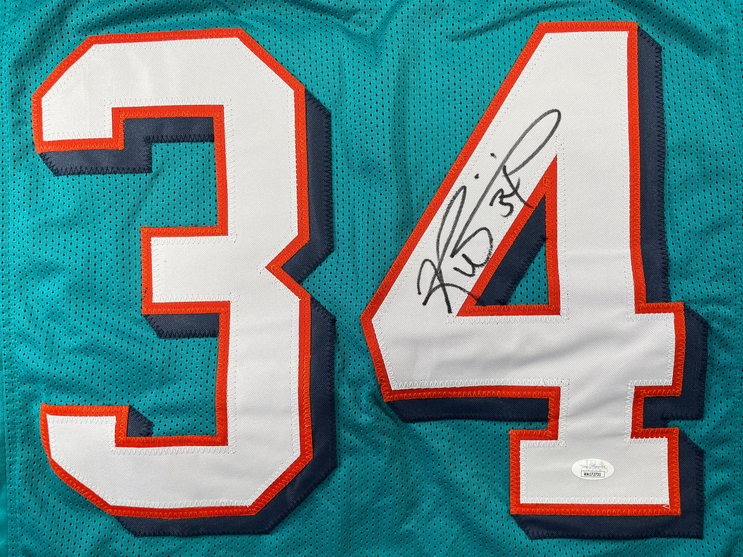 RICKY WILLIAMS TEAL MIAMI DOLPHINS SIGNED JERSEY JSA