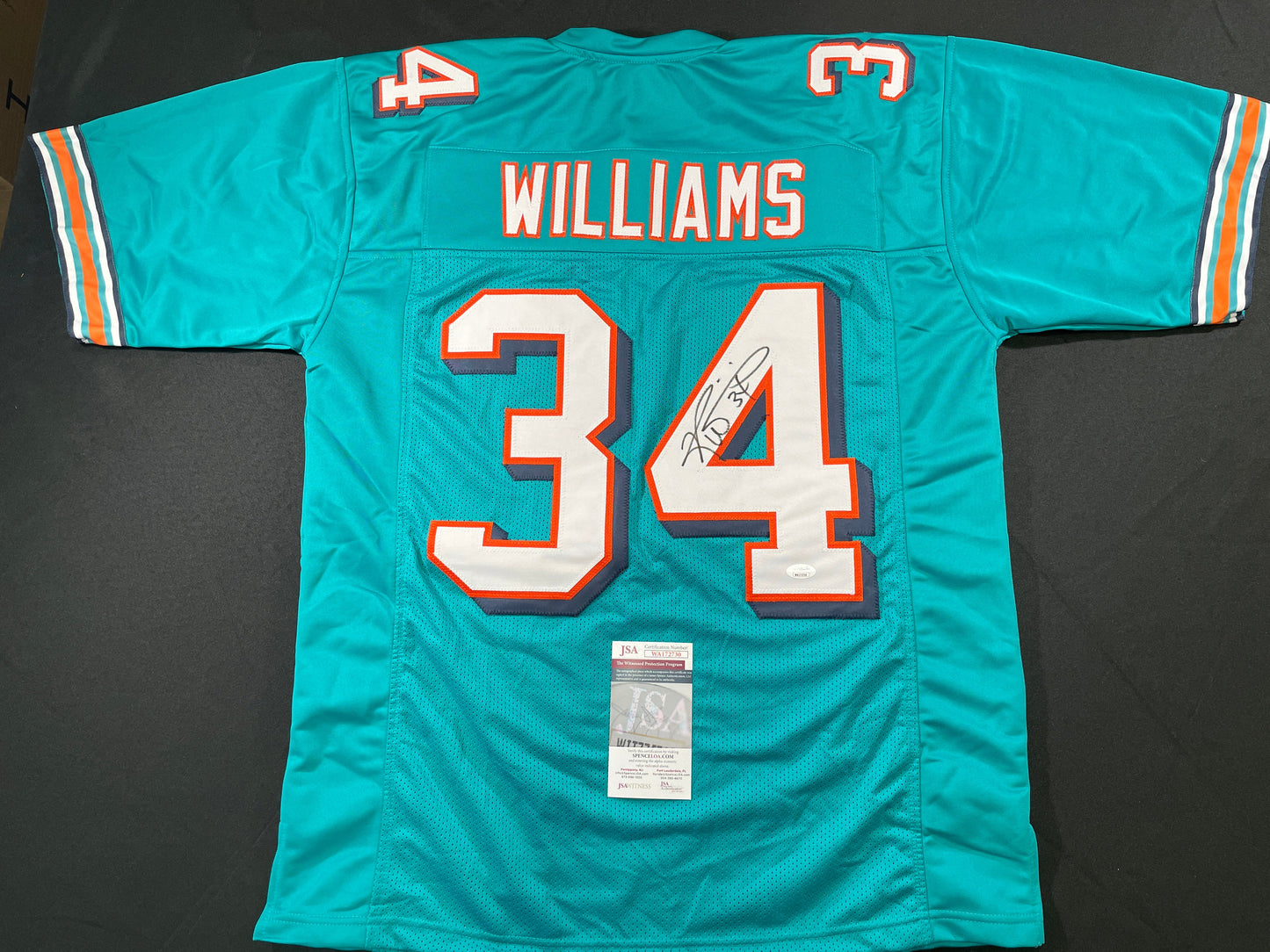 RICKY WILLIAMS TEAL MIAMI DOLPHINS SIGNED JERSEY JSA