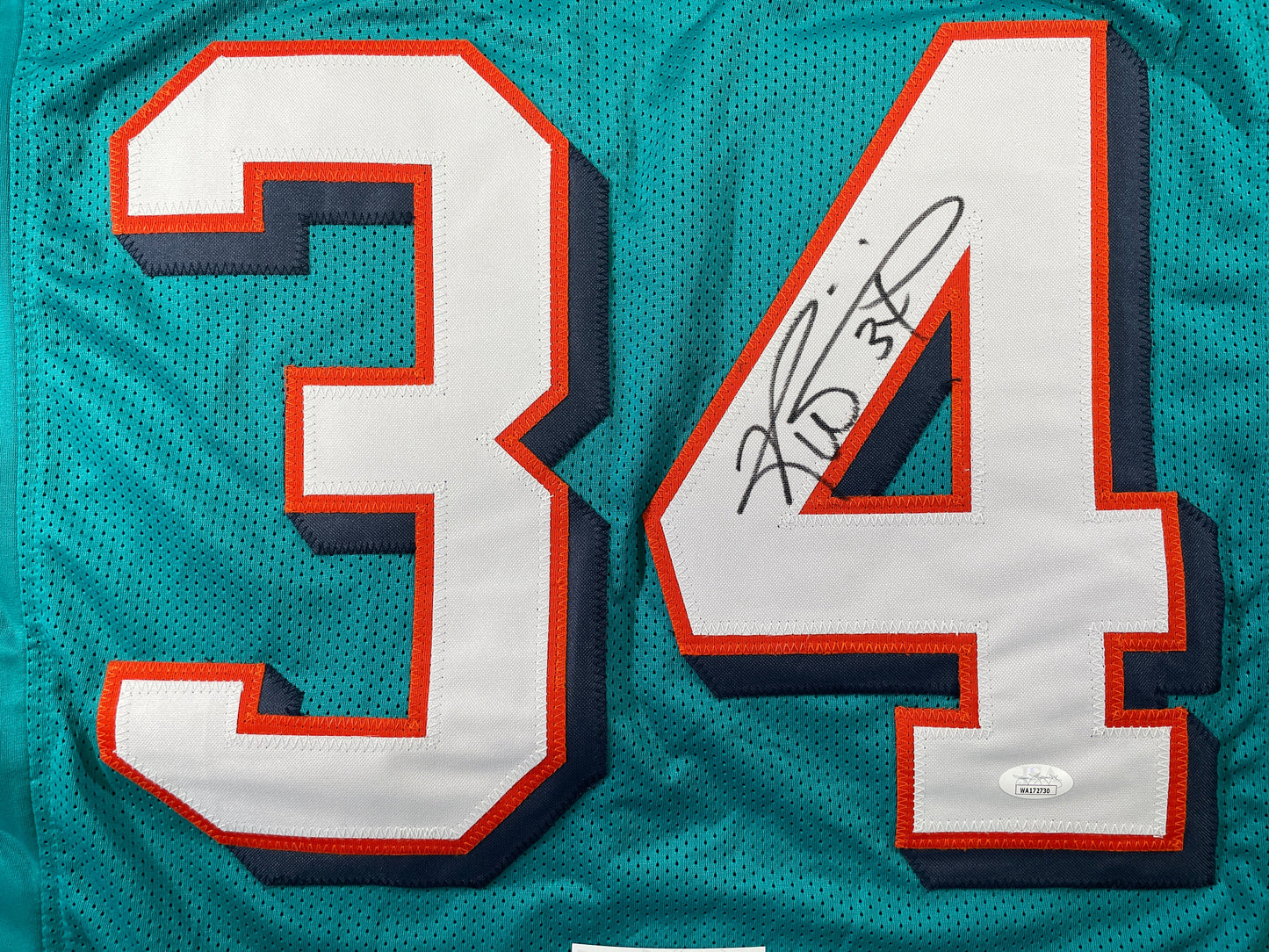 RICKY WILLIAMS TEAL MIAMI DOLPHINS SIGNED JERSEY JSA