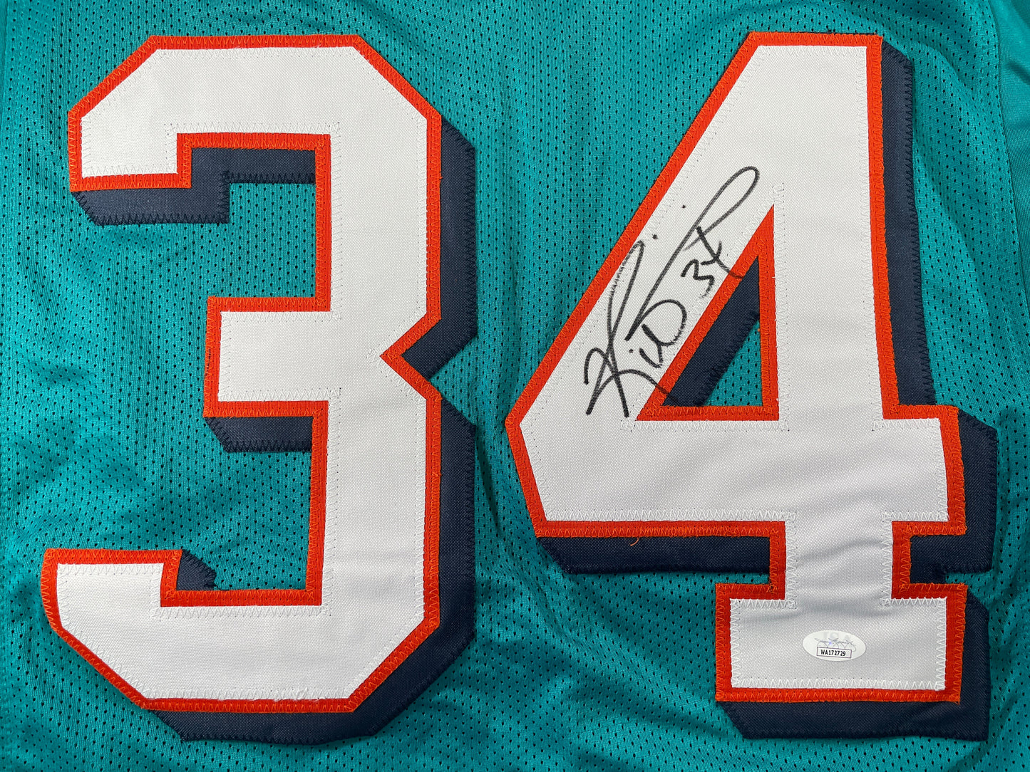 RICKY WILLIAMS TEAL MIAMI DOLPHINS SIGNED JERSEY JSA