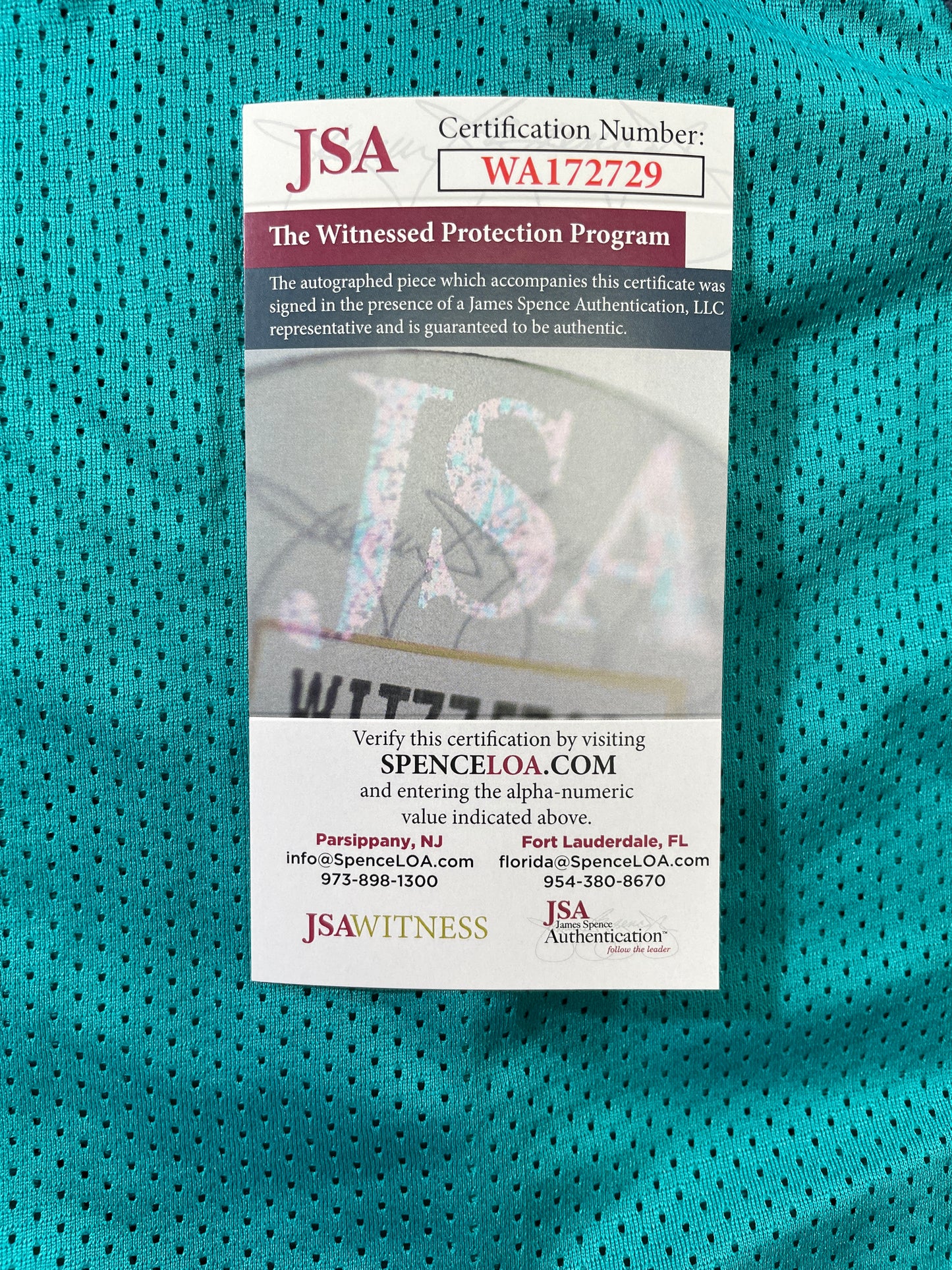 RICKY WILLIAMS TEAL MIAMI DOLPHINS SIGNED JERSEY JSA