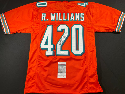 RICKY WILLIAMS ORANGE MAIMI DOLPHINS 420 SIGNED JERSEY JSA