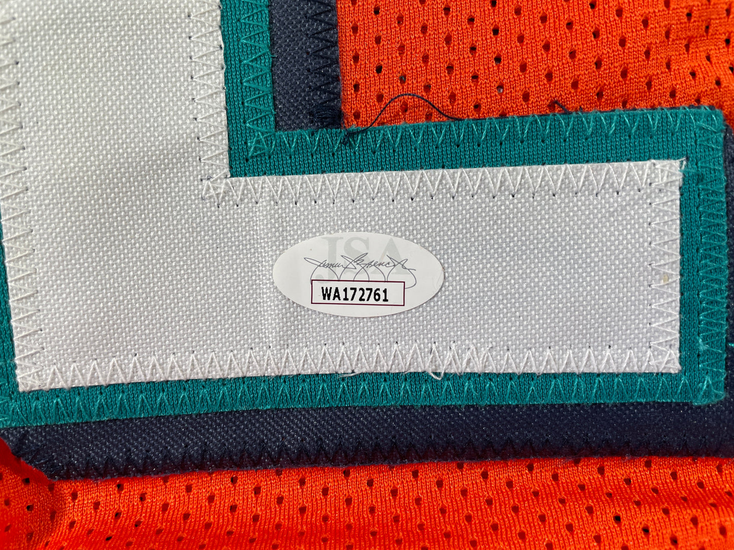 RICKY WILLIAMS ORANGE MAIMI DOLPHINS 420 SIGNED JERSEY JSA