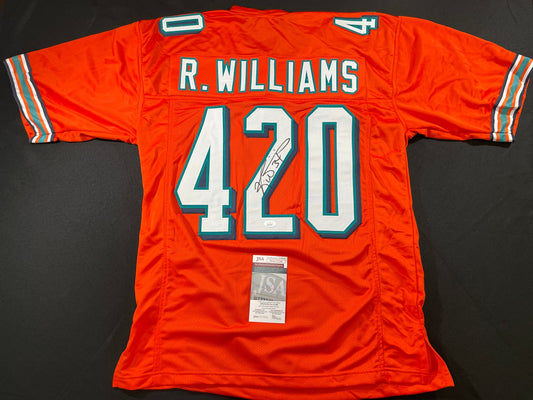 RICKY WILLIAMS ORANGE MAIMI DOLPHINS 420 SIGNED JERSEY JSA