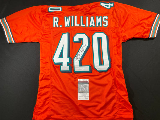 RICKY WILLIAMS ORANGE MAIMI DOLPHINS 420 SIGNED JERSEY JSA