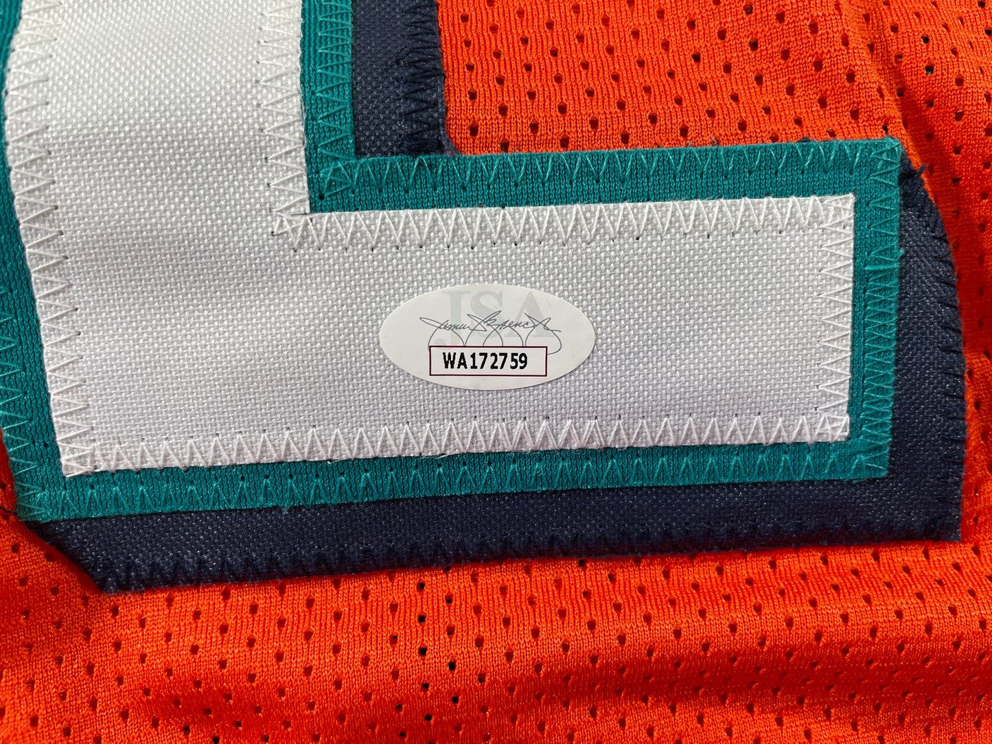 RICKY WILLIAMS ORANGE MAIMI DOLPHINS 420 SIGNED JERSEY JSA