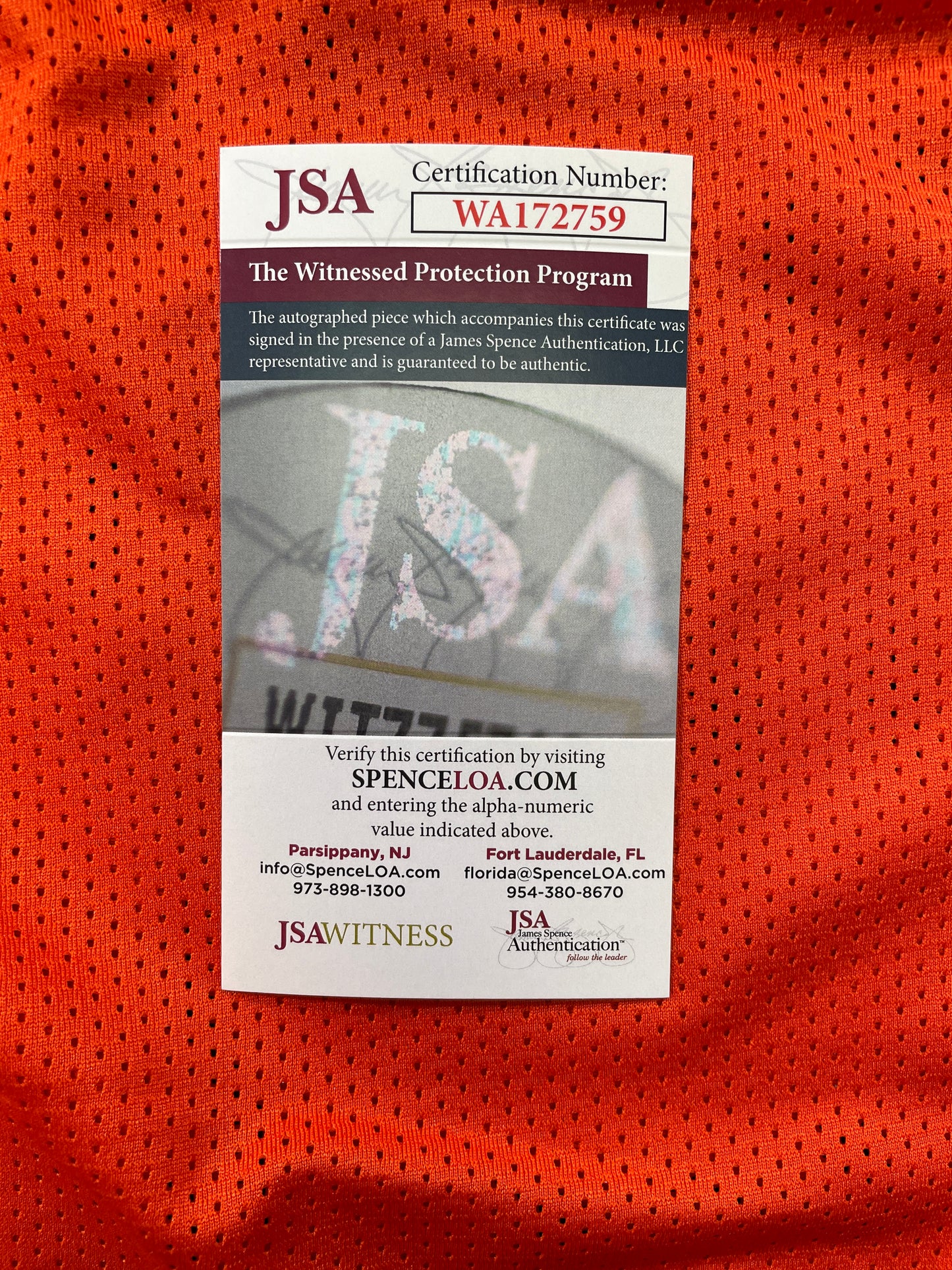 RICKY WILLIAMS ORANGE MAIMI DOLPHINS 420 SIGNED JERSEY JSA