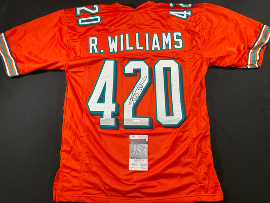 RICKY WILLIAMS ORANGE MAIMI DOLPHINS 420 SIGNED JERSEY JSA