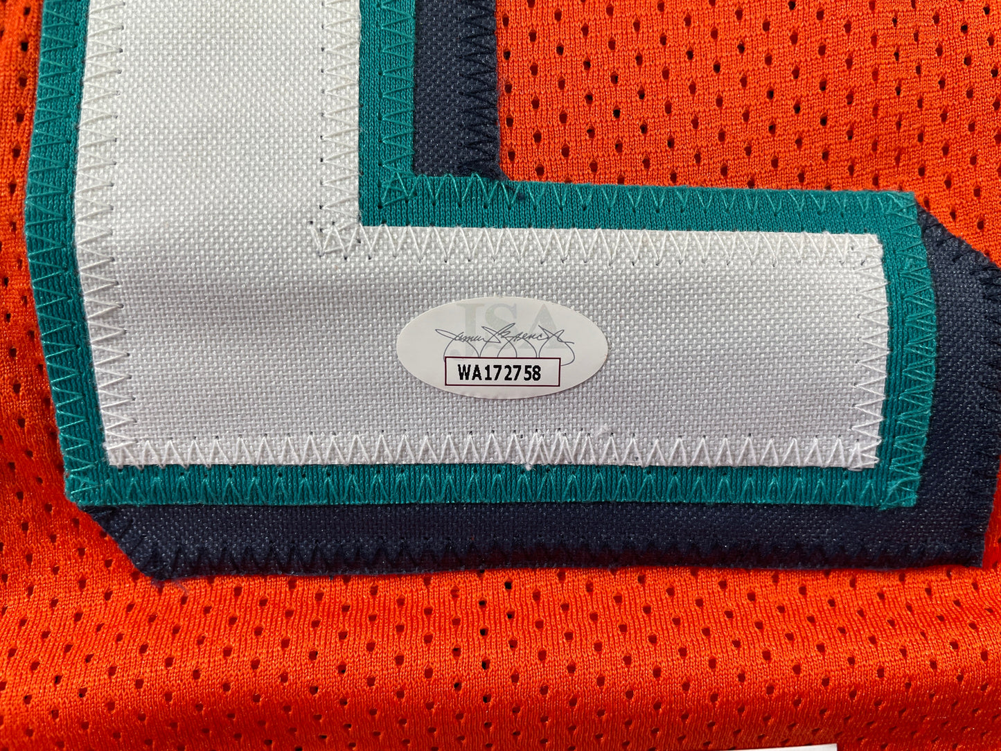 RICKY WILLIAMS ORANGE MAIMI DOLPHINS 420 SIGNED JERSEY JSA