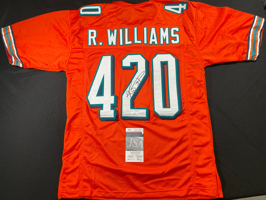 RICKY WILLIAMS ORANGE MAIMI DOLPHINS 420 SIGNED JERSEY JSA