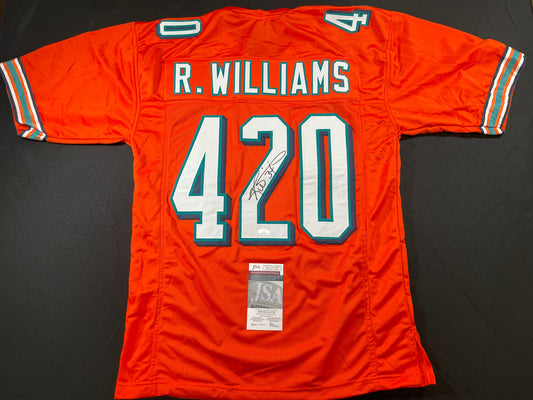 RICKY WILLIAMS ORANGE MAIMI DOLPHINS 420 SIGNED JERSEY JSA
