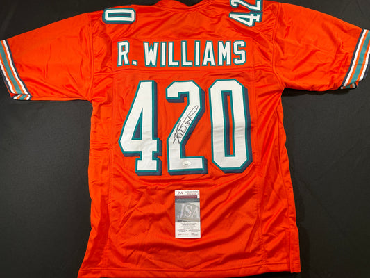 RICKY WILLIAMS ORANGE MAIMI DOLPHINS 420 SIGNED JERSEY JSA