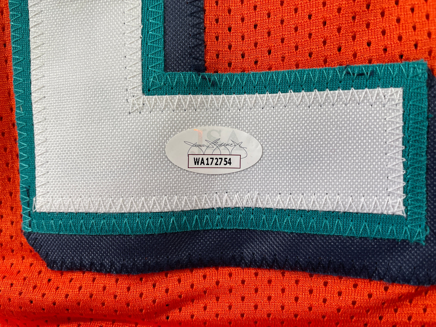 RICKY WILLIAMS ORANGE MAIMI DOLPHINS 420 SIGNED JERSEY JSA