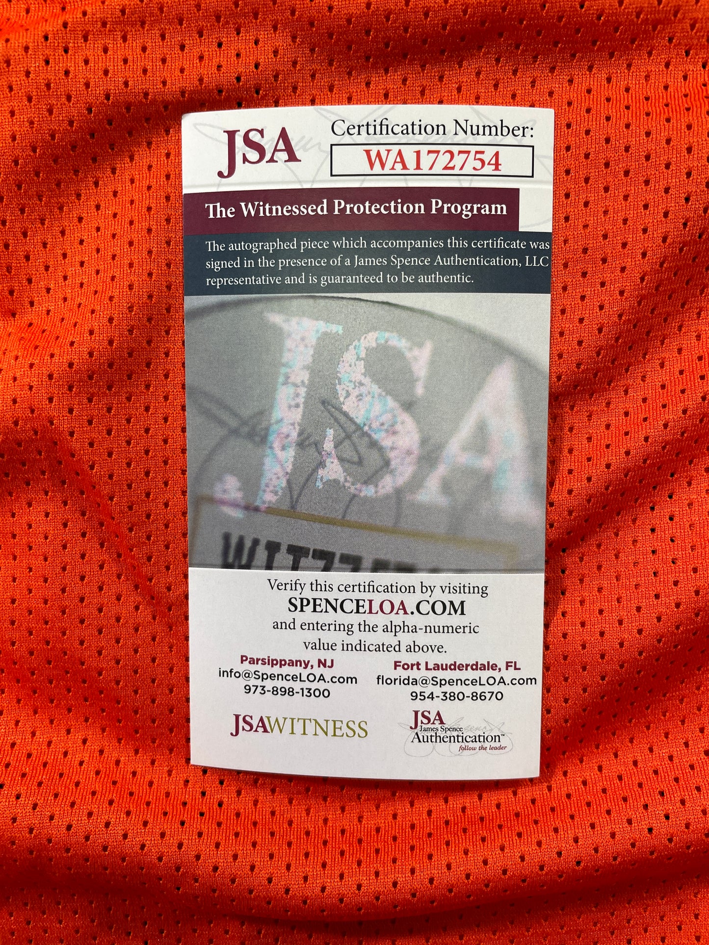 RICKY WILLIAMS ORANGE MAIMI DOLPHINS 420 SIGNED JERSEY JSA