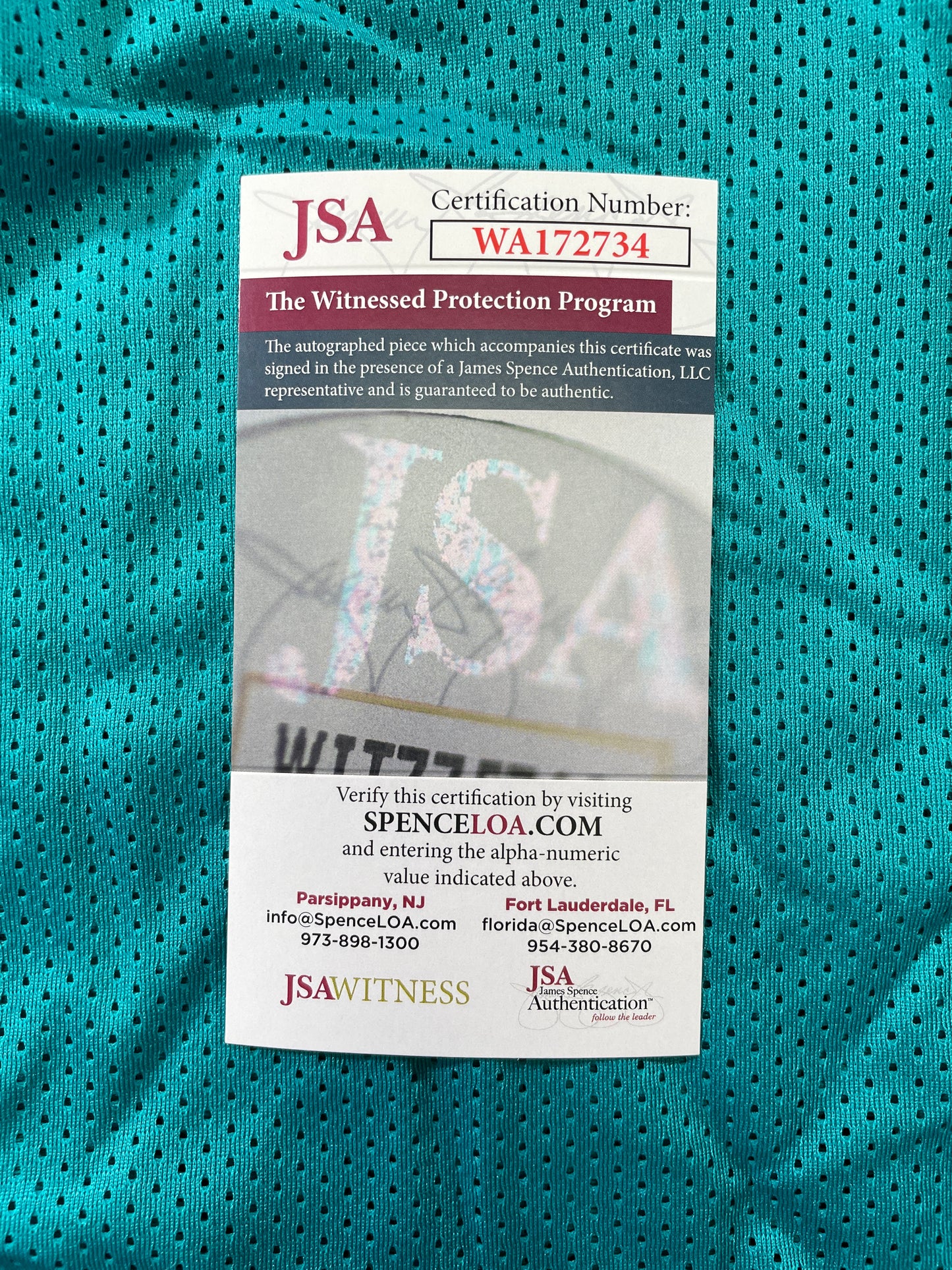 RICKY WILLIAMS TEAL MIAMI DOLPHINS 420 SIGNED JERSEY JSA