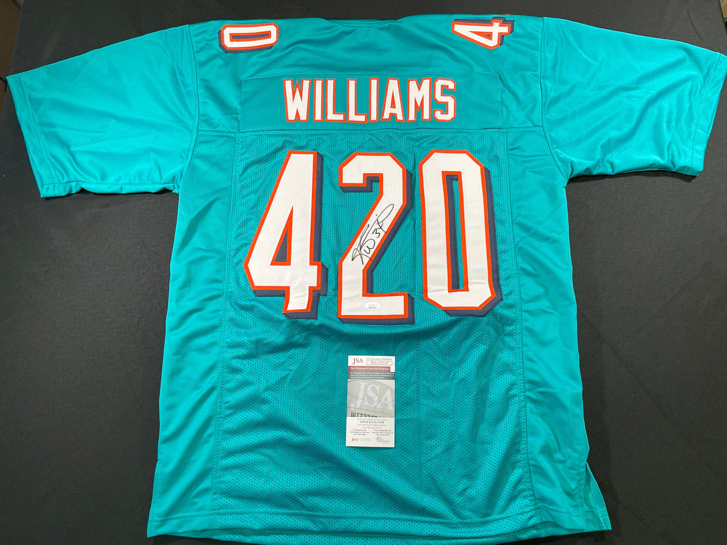 RICKY WILLIAMS TEAL MIAMI DOLPHINS 420 SIGNED JERSEY JSA