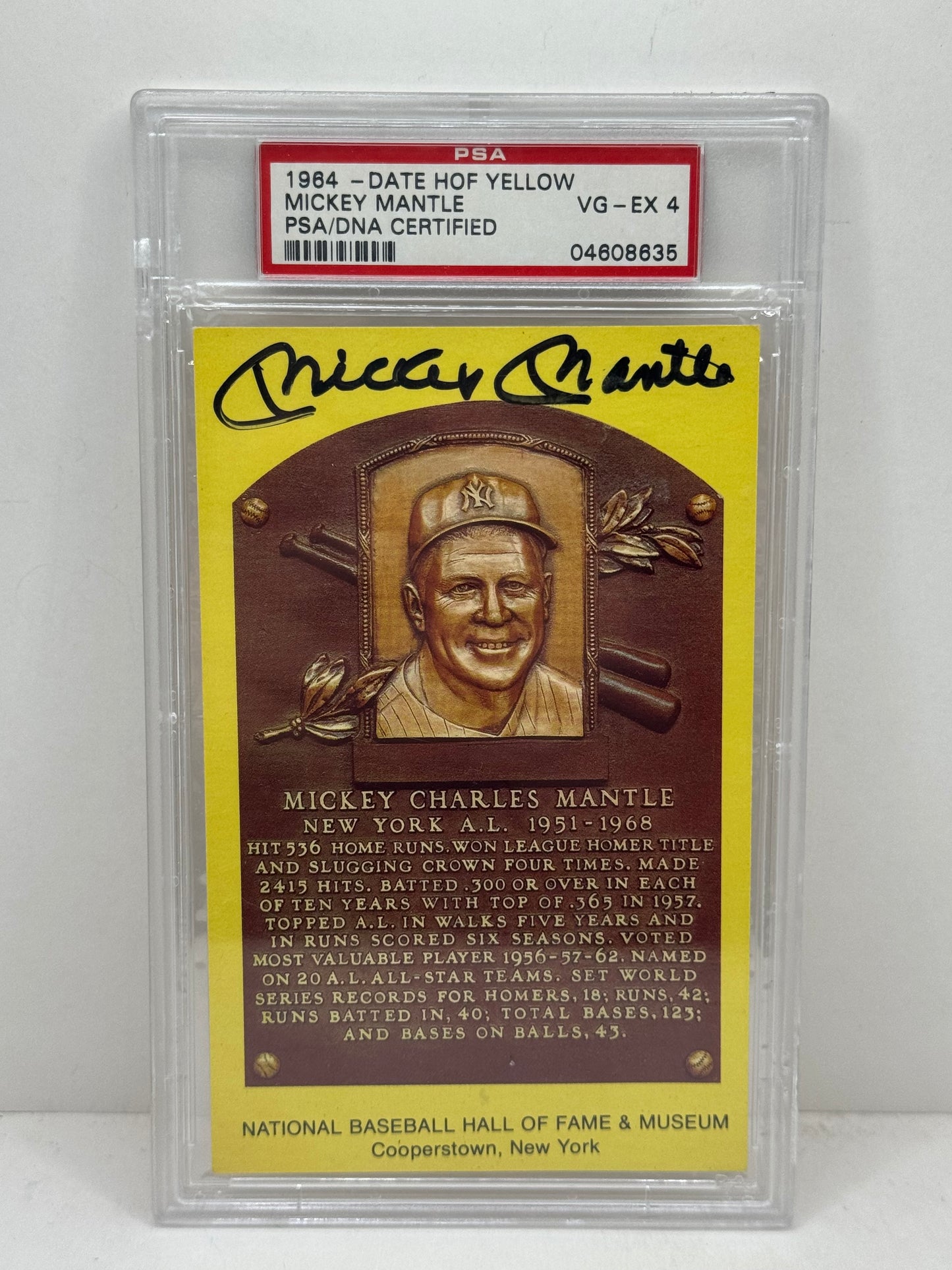 1964 MLB HOF Plaque Signed by Mickey Mantle PSA 4