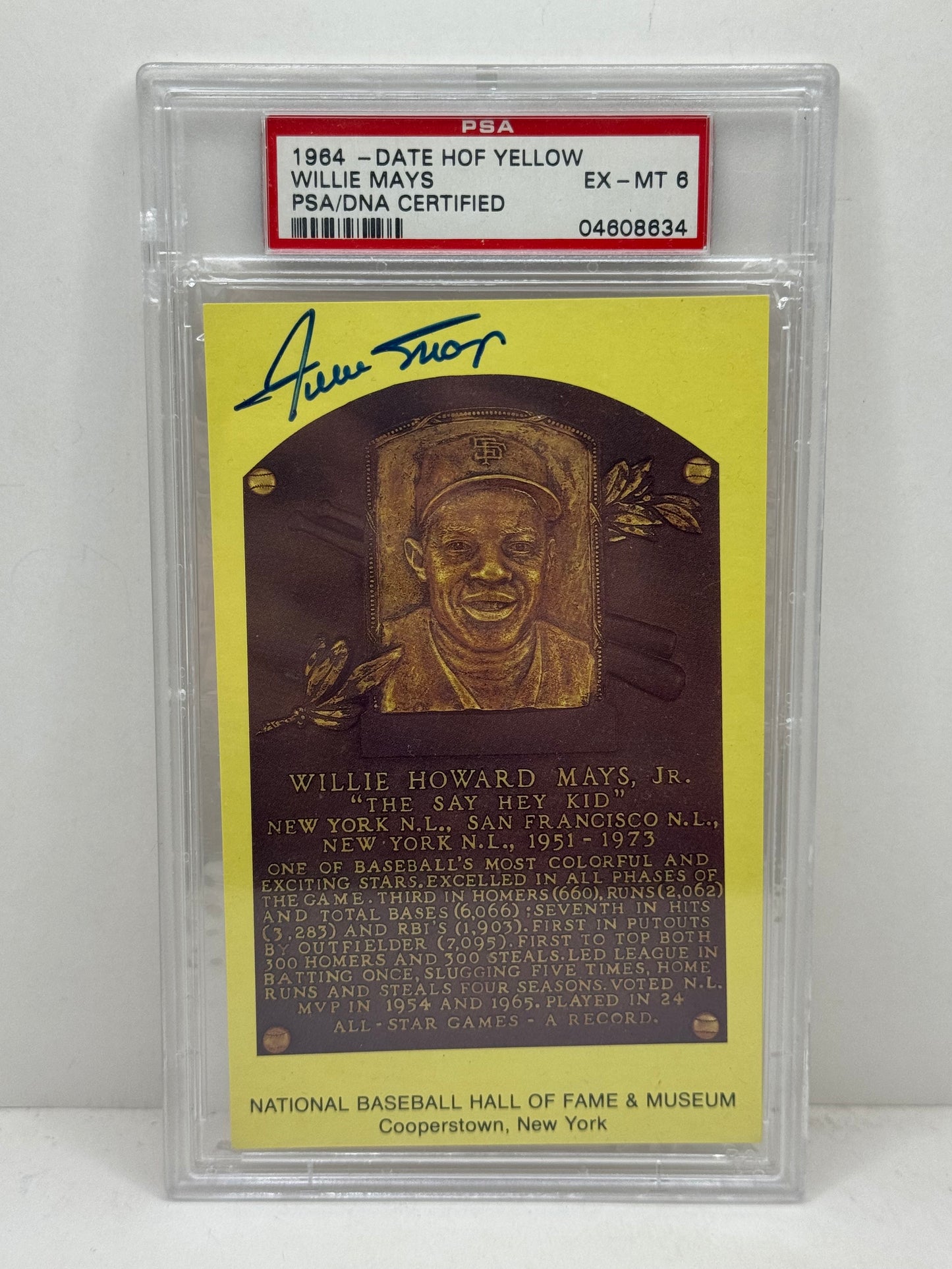 1964 MLB HOF Plaque Signed by Willie Mays PSA 6