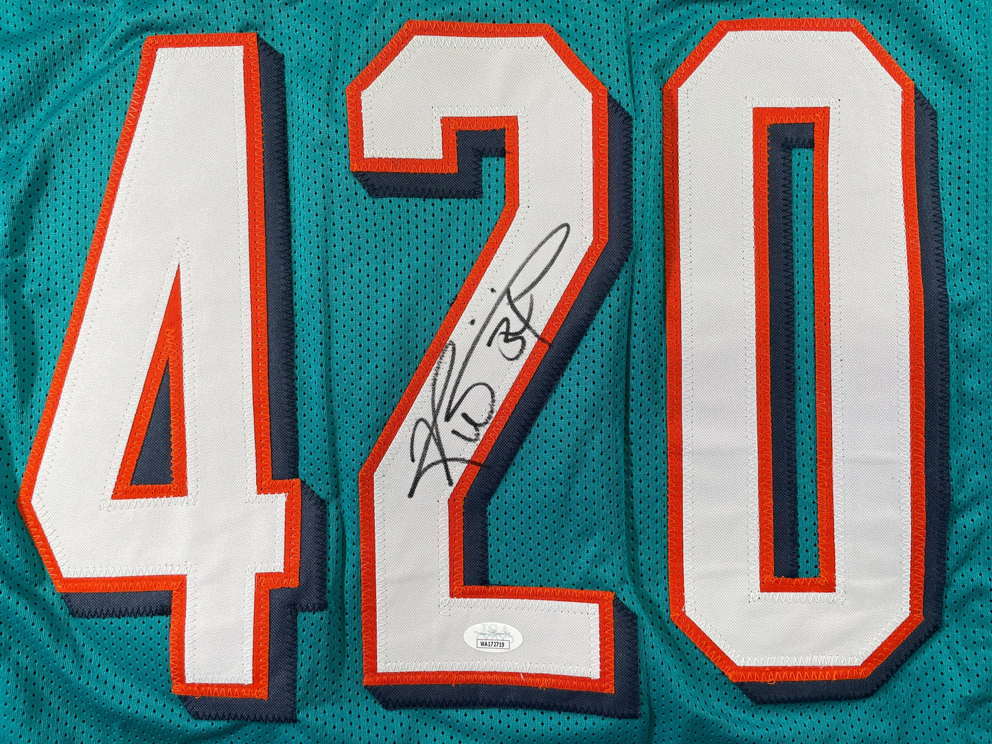 RICKY WILLIAMS TEAL MIAMI DOLPHINS 420 SIGNED JERSEY JSA