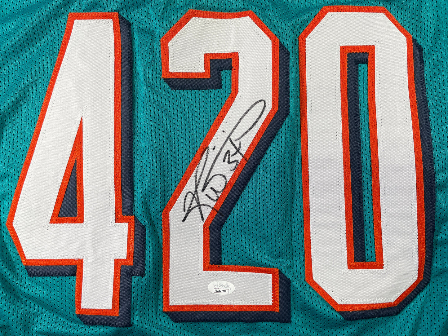 RICKY WILLIAMS TEAL MIAMI DOLPHINS 420 SIGNED JERSEY JSA