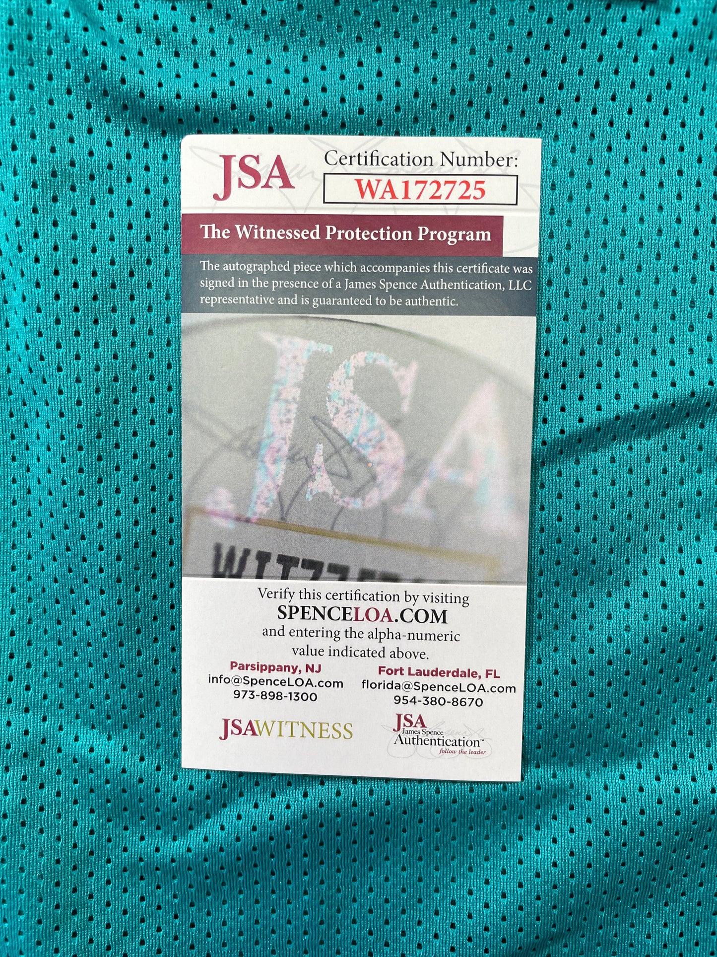 RICKY WILLIAMS TEAL MIAMI DOLPHINS 420 SIGNED JERSEY JSA