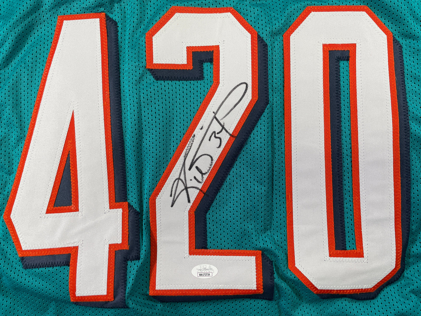 RICKY WILLIAMS TEAL MIAMI DOLPHINS 420 SIGNED JERSEY JSA