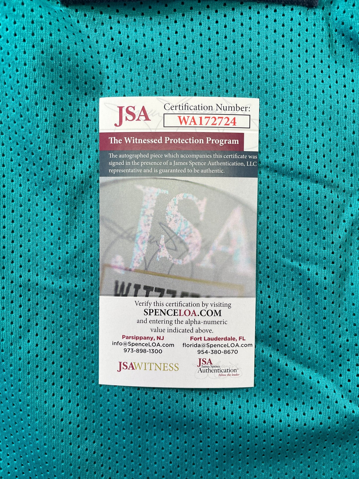 RICKY WILLIAMS TEAL MIAMI DOLPHINS 420 SIGNED JERSEY JSA