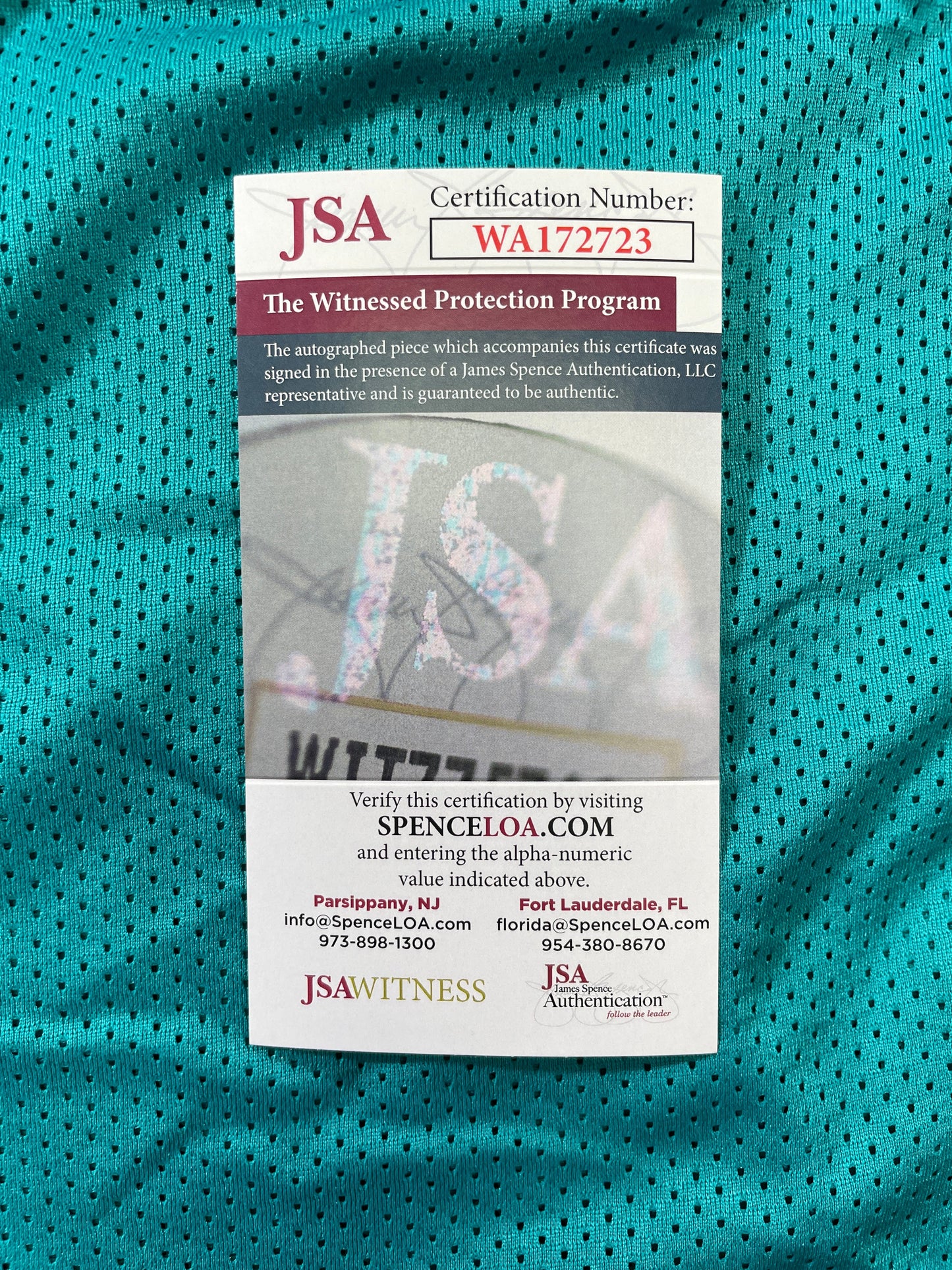 RICKY WILLIAMS TEAL MIAMI DOLPHINS 420 SIGNED JERSEY JSA