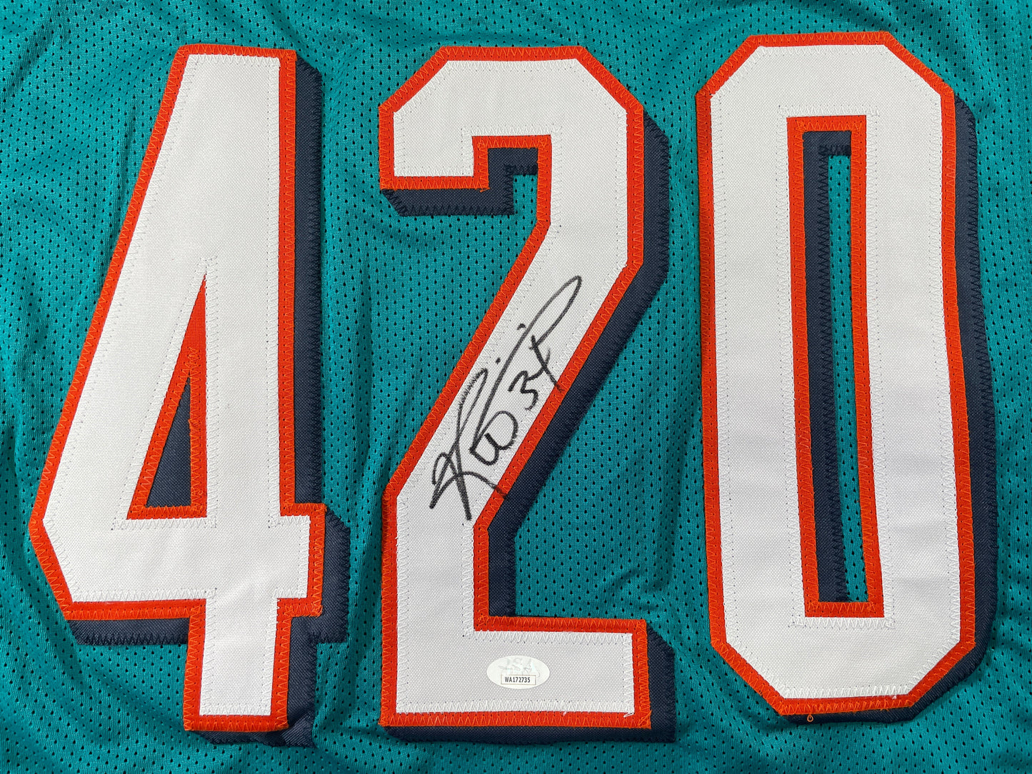 RICKY WILLIAMS TEAL MIAMI DOLPHINS 420 SIGNED JERSEY JSA