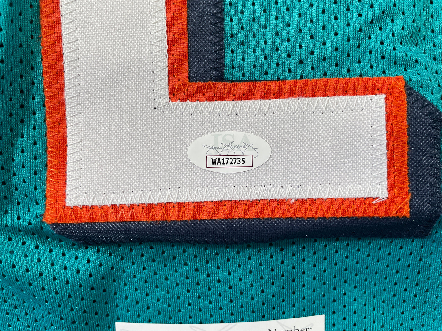 RICKY WILLIAMS TEAL MIAMI DOLPHINS 420 SIGNED JERSEY JSA