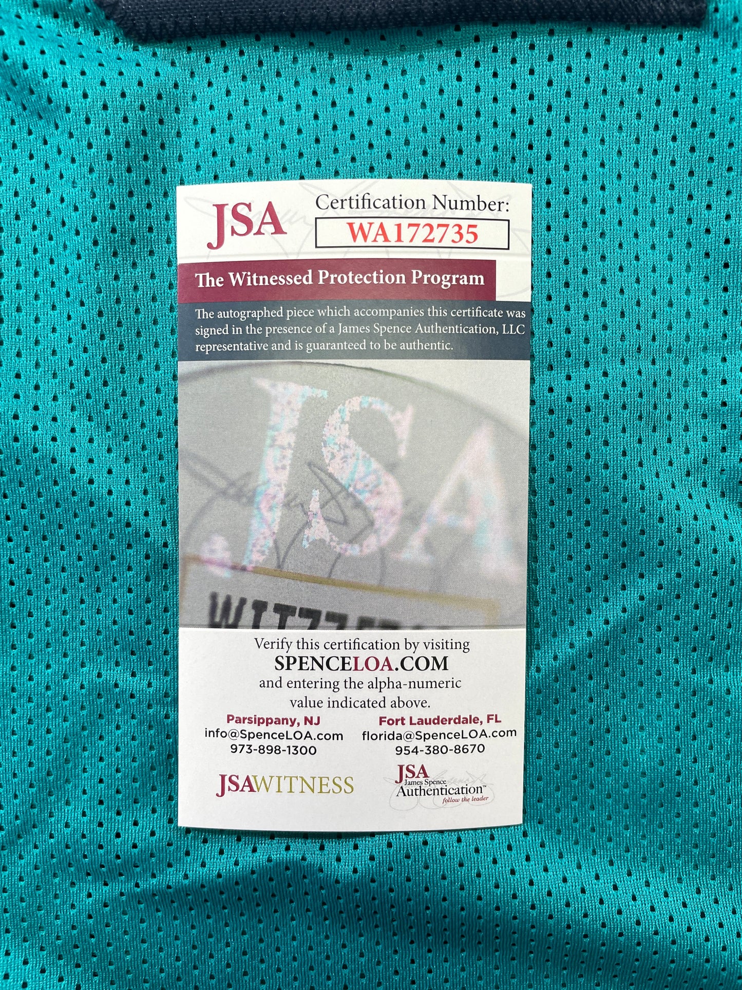 RICKY WILLIAMS TEAL MIAMI DOLPHINS 420 SIGNED JERSEY JSA