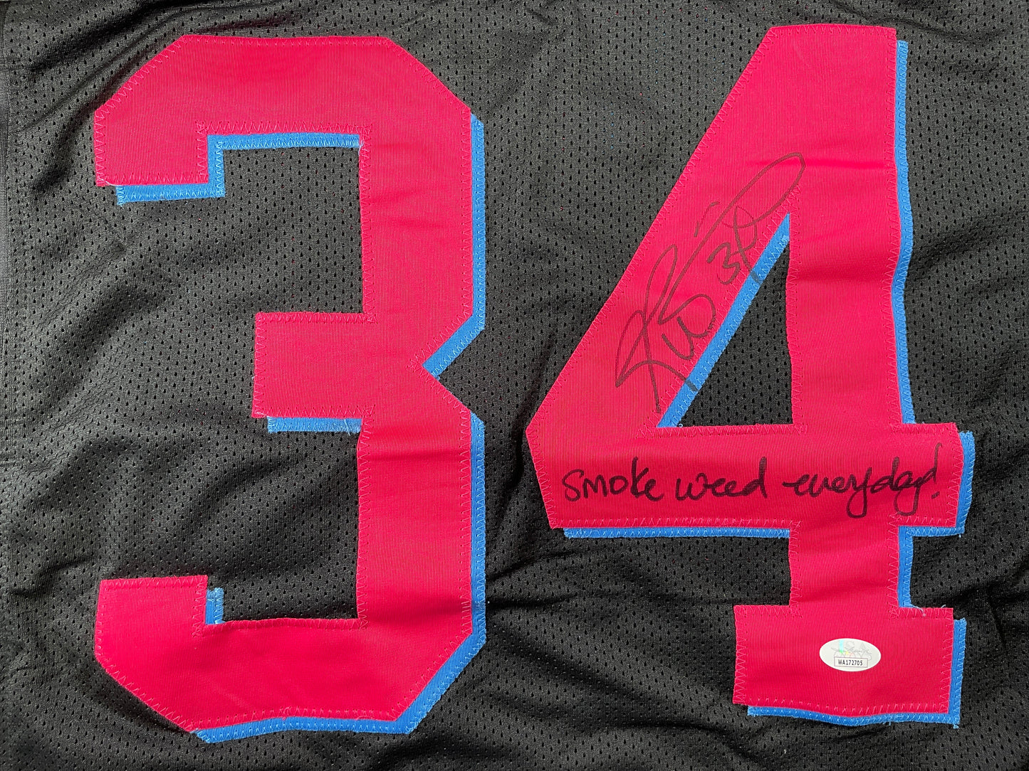 RICKY WILLIAMS VICE MIAMI DOLPHINS SIGNED JERSEY w/"Smoke Weed Everyday" JSA