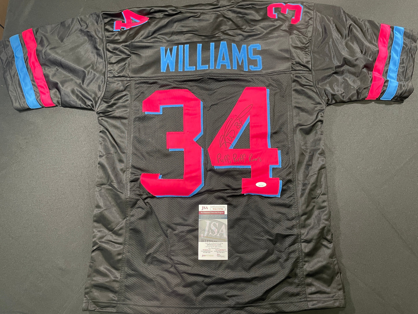 RICKY WILLIAMS VICE MIAMI DOLPHINS SIGNED JERSEY w/"Puff,Puff,Run" JSA
