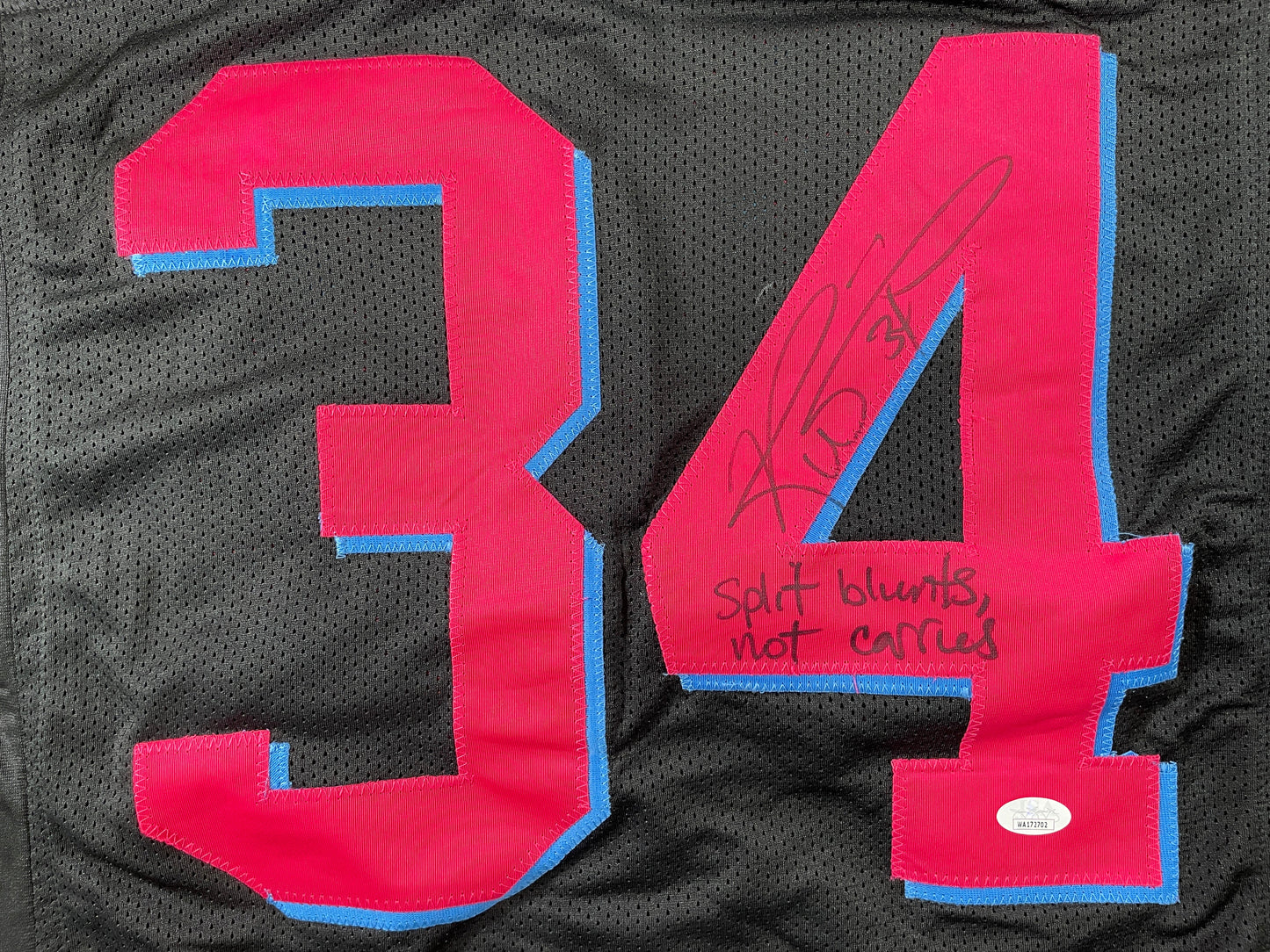 RICKY WILLIAMS VICE MIAMI DOLPHINS SIGNED JERSEY w/"Split Blunts Not Carries" JSA
