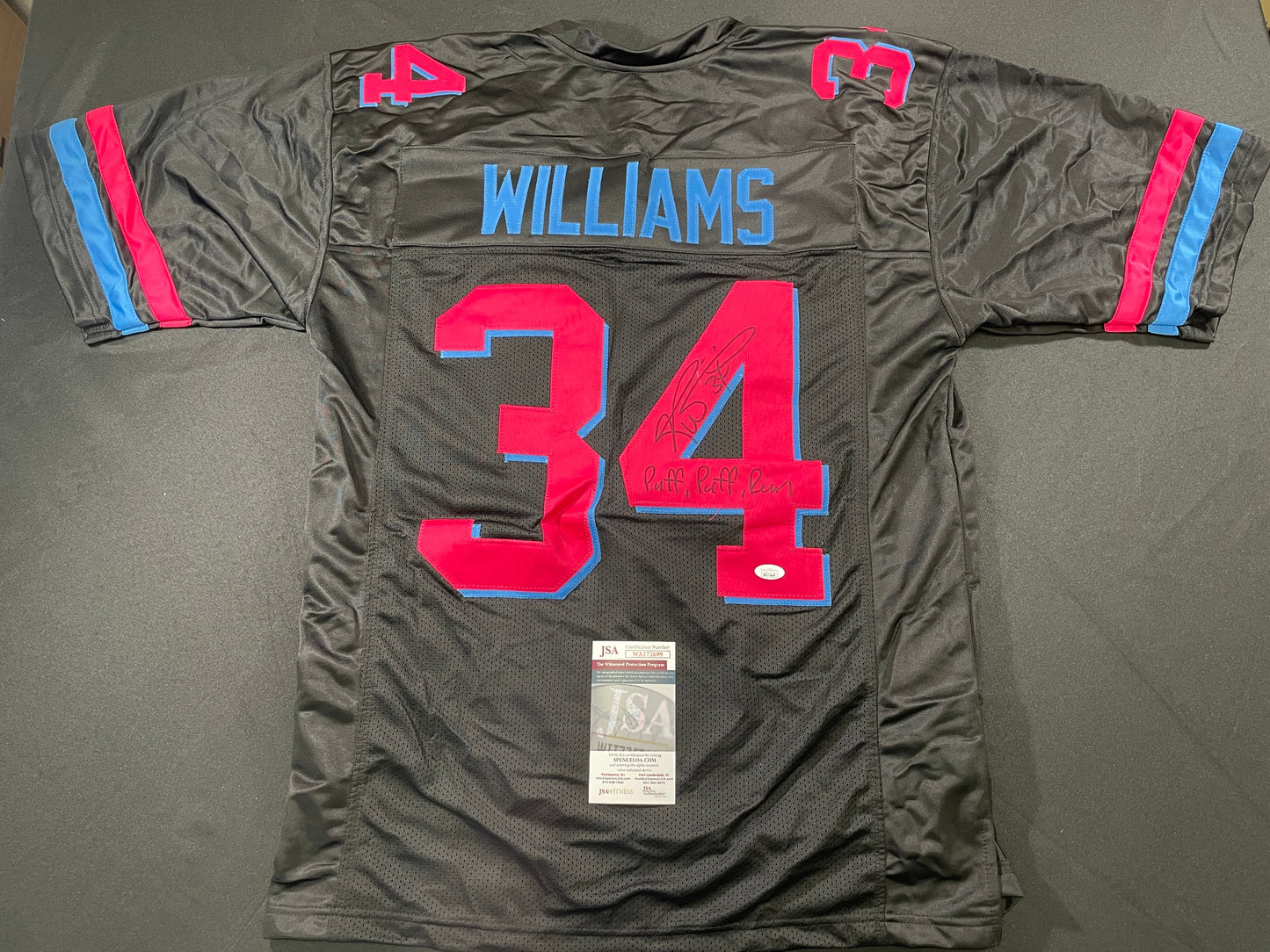 RICKY WILLIAMS VICE MIAMI DOLPHINS SIGNED JERSEY w/"Puff,Puff,Run" JSA