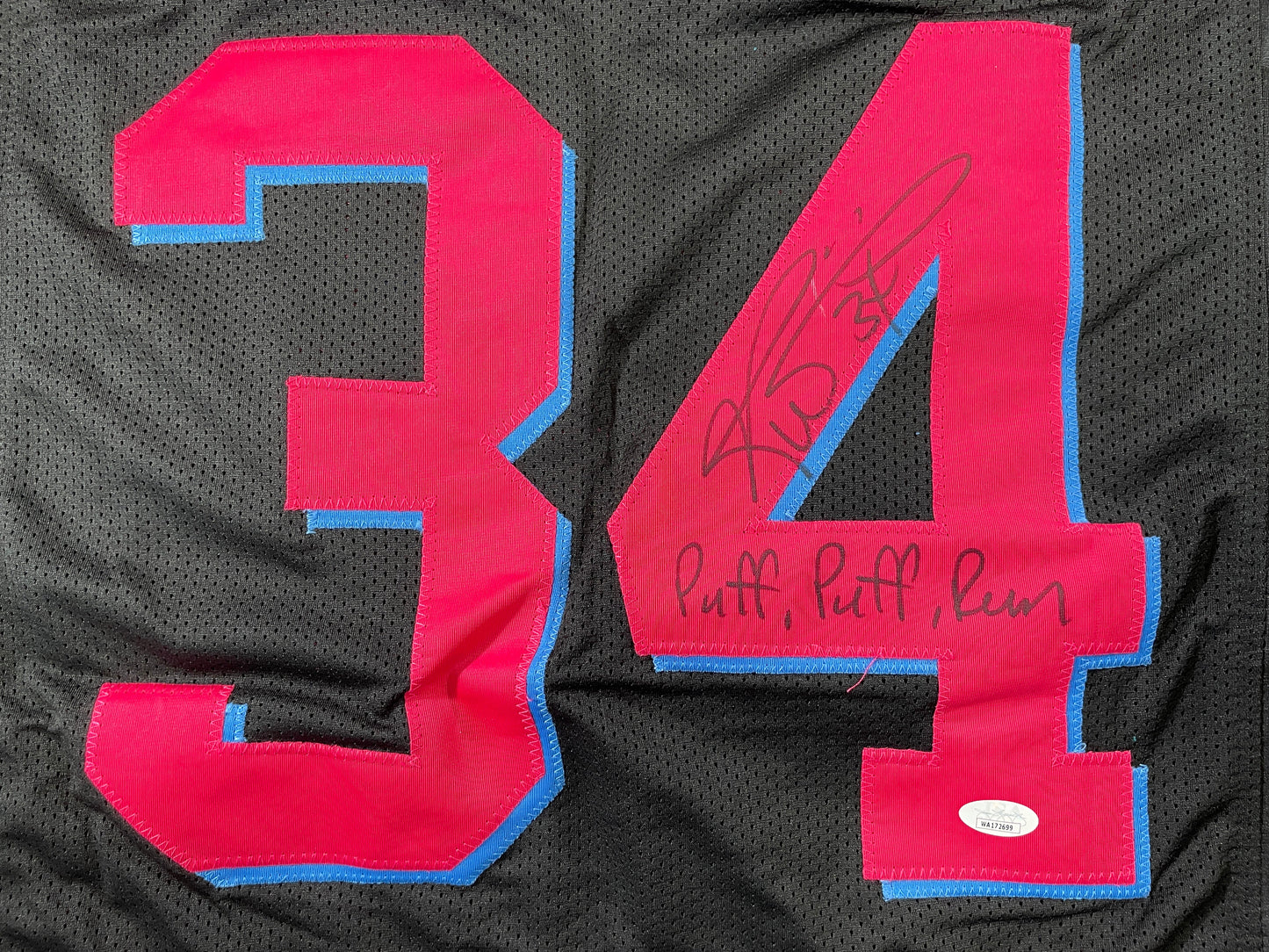 RICKY WILLIAMS VICE MIAMI DOLPHINS SIGNED JERSEY w/"Puff,Puff,Run" JSA